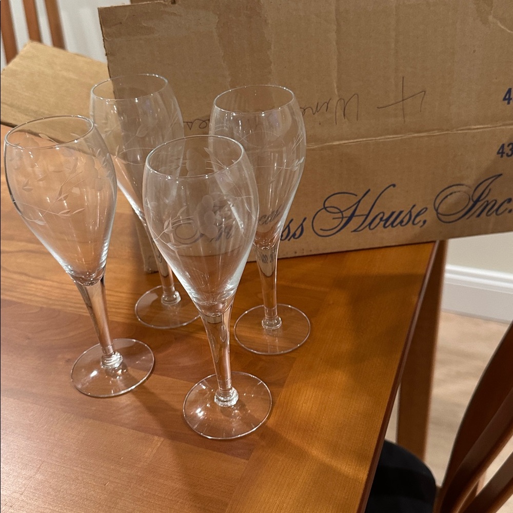 4 PRINCESS HOUSE HERITAGE CHAMPAGNE TULIP GOBLETS glasses with original box